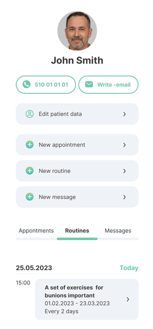 Screen of one of application view. It contains personal profile view about patient.